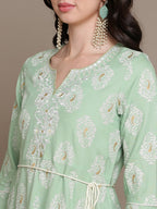 HERE&NOW Embroidered Ethnic Motif Printed Notched Neck A-Line Kurta | Grocsy