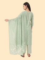 Yufta Green Ethnic Motifs Embroidered Regular Chikankari Pure Cotton Kurta with Trousers & With Dupatta | Grocsy