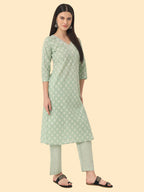 Yufta Green Ethnic Motifs Embroidered Regular Chikankari Pure Cotton Kurta with Trousers & With Dupatta | Grocsy