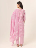 Yufta Pure Cotton Pink Kurta Dupatta Pant Set | Grocsy