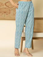 Yufta Pure Cotton Sky Blue Floral Embroidery Kurta Dupatta Pant Set | Grocsy