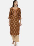 Souchii Brown & Mustard Printed Straight Kurta | Grocsy