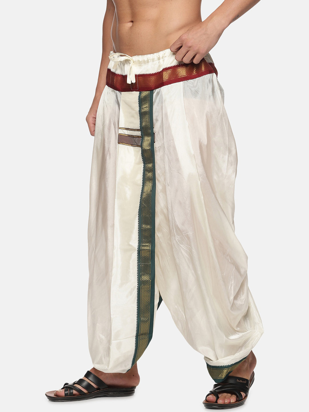 Sethukrishna Men Cream Solid Art Silk Dhotis | Grocsy
