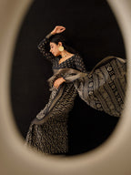 Tikhi Imli Black & Gold Geometric Printed Ready To Wear Saree | Grocsy