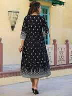 Juniper Women's Black Printed Anarkali Flared Dress | Grocsy