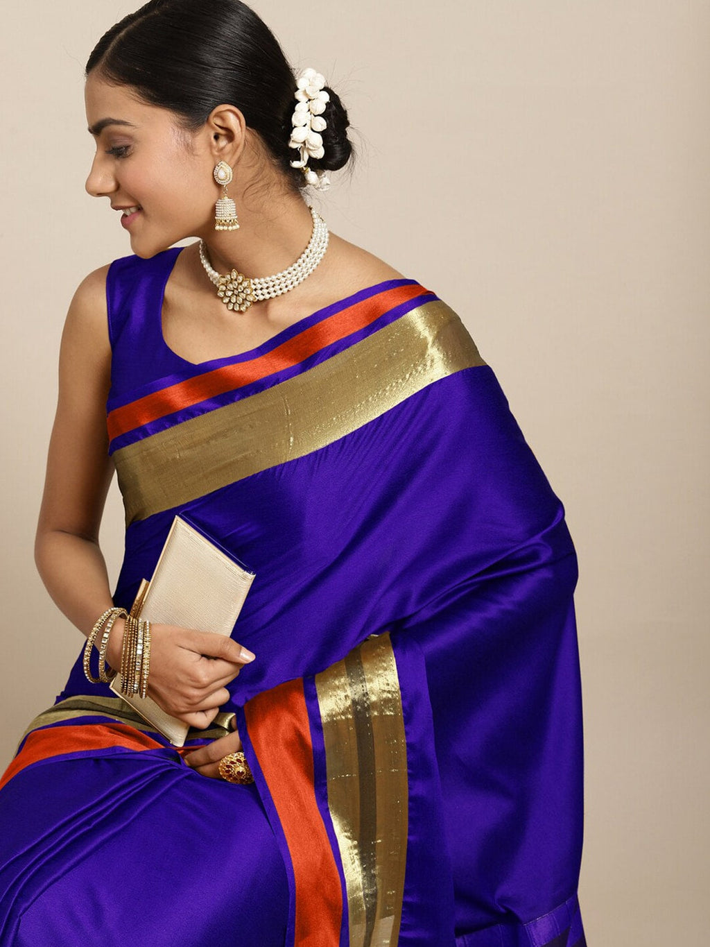 Saree Mall Blue & Copper-Toned Zari Silk Blend Uppada Sarees | Grocsy