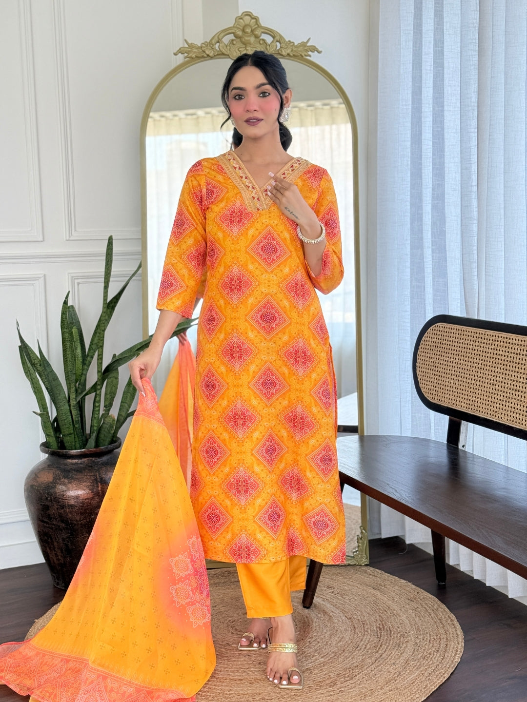 The52 Women's Beautiful Rayon Embroidery work Straight Kurta with Pant and Dupatta Set | Grocsy