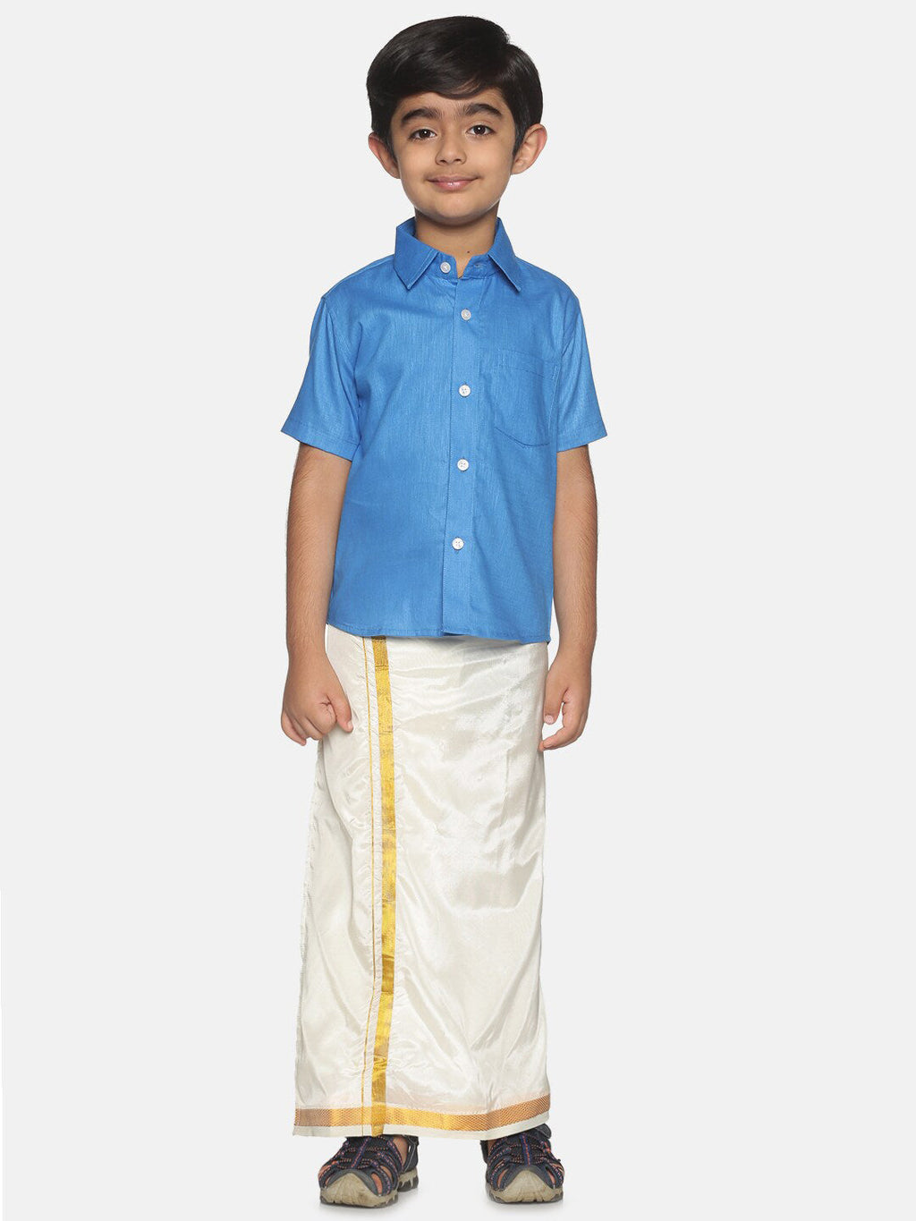 Sethukrishna Blue & White Shirt with Dhoti For Boys | Grocsy