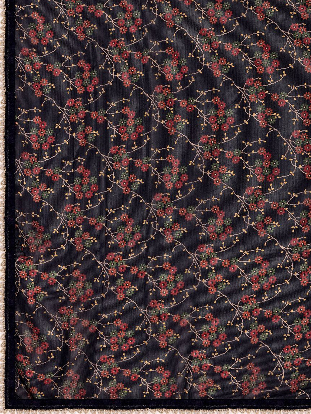 Sangria Black Floral Printed Gotta Patti Detail Pure Chiffon Saree | Grocsy