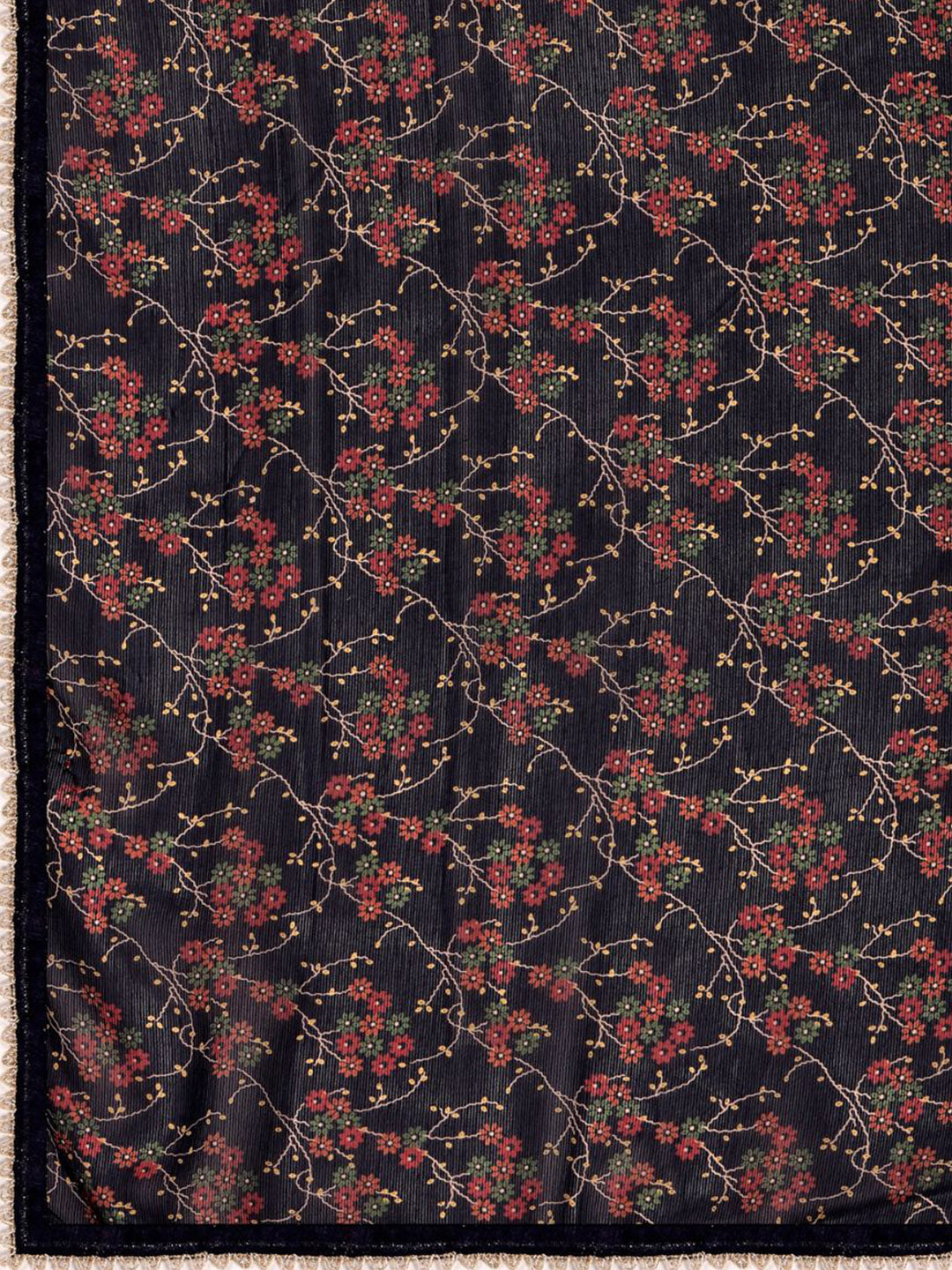 Sangria Black Floral Printed Gotta Patti Detail Pure Chiffon Saree | Grocsy