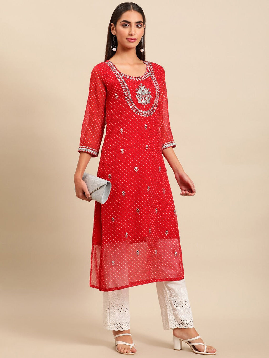 Sangria Women Yoke Design Mirror Work Indie Prints Cotton Kurta | Grocsy