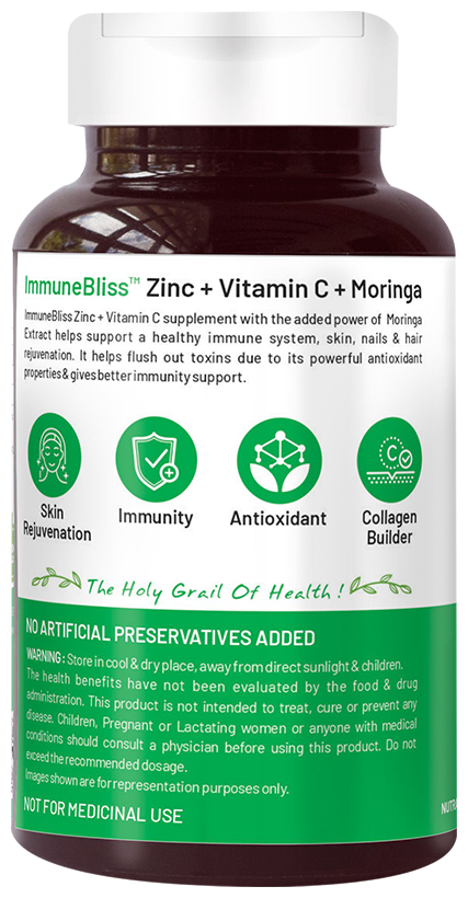 Bliss Welness Immune Health Zinc Vitamin C + Moringa Veg Tablet | Grocsy