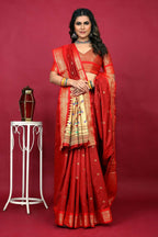 Jyoti Fashion Women's Red Paithani Silk Zari Woven Saree with Blouse | Grocsy