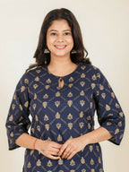 Aramya Straight Soft Cotton Floral Print Women's Kurta Set - Blue | Grocsy