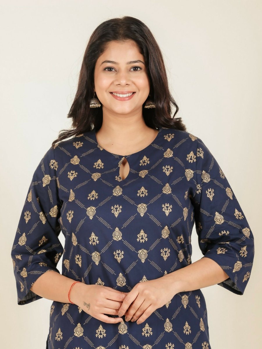 Aramya Straight Soft Cotton Floral Print Women's Kurta Set - Blue | Grocsy