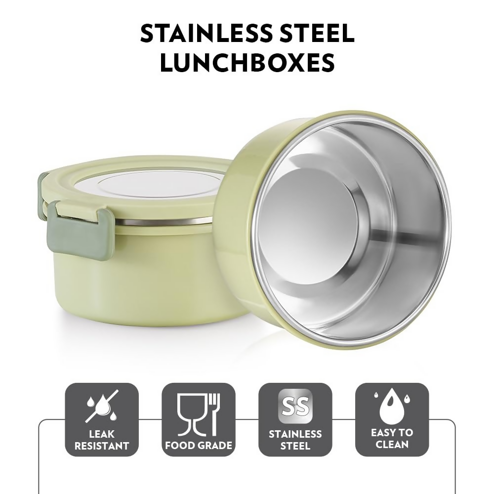 Borosil Glory Green Stainless Steel Lunch Box with Bag | Grocsy
