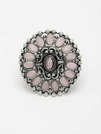 NVR Women's Pink Silver-Plated Circular Shape Adjustable Finger Ring | Grocsy