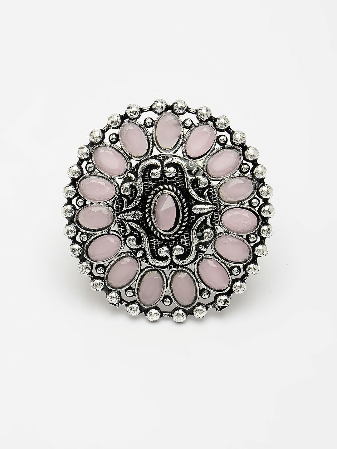 NVR Women's Pink Silver-Plated Circular Shape Adjustable Finger Ring | Grocsy