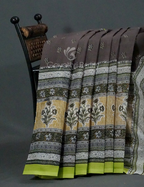 Shades of Grey With Block Print Munga Cotton Saree By Gayathri Reddy Designer Studio | Grocsy