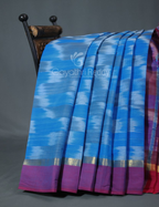 Dual Shades of Sky Blue And Maroon Mangalagiri Ikkat Cotton Saree By Gayathri Reddy Designer Studio | Grocsy