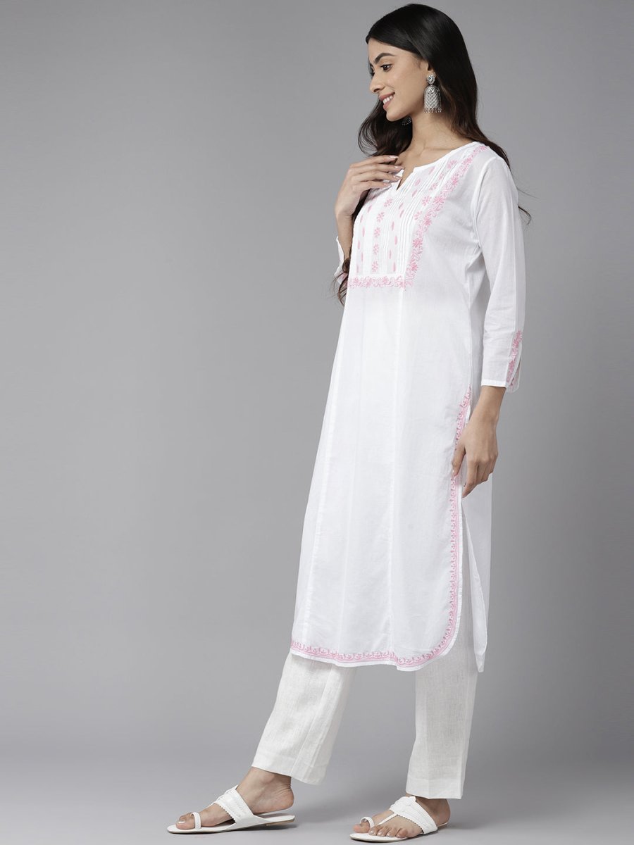 ADA Ethnic Motifs Embroidered Chikankari Cotton Kurta | Grocsy