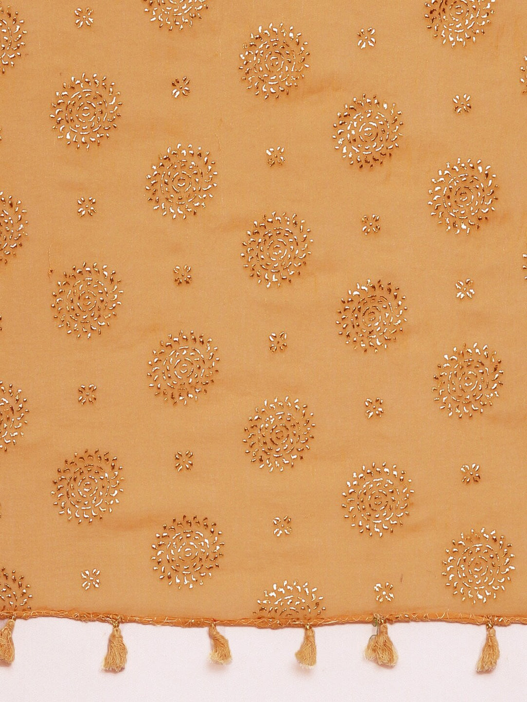 Souchii Beige & Gold Foil Print Dupatta with Tasselled Border | Grocsy