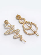 Panash Women Set of 2 Gold-Toned & White Beaded Hair Pins | Grocsy