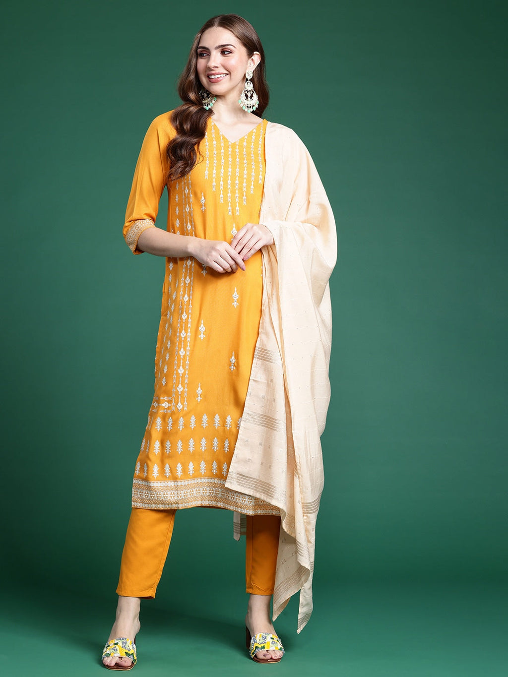 Sangria Printed Kurta with Trousers & Dupatta | Grocsy