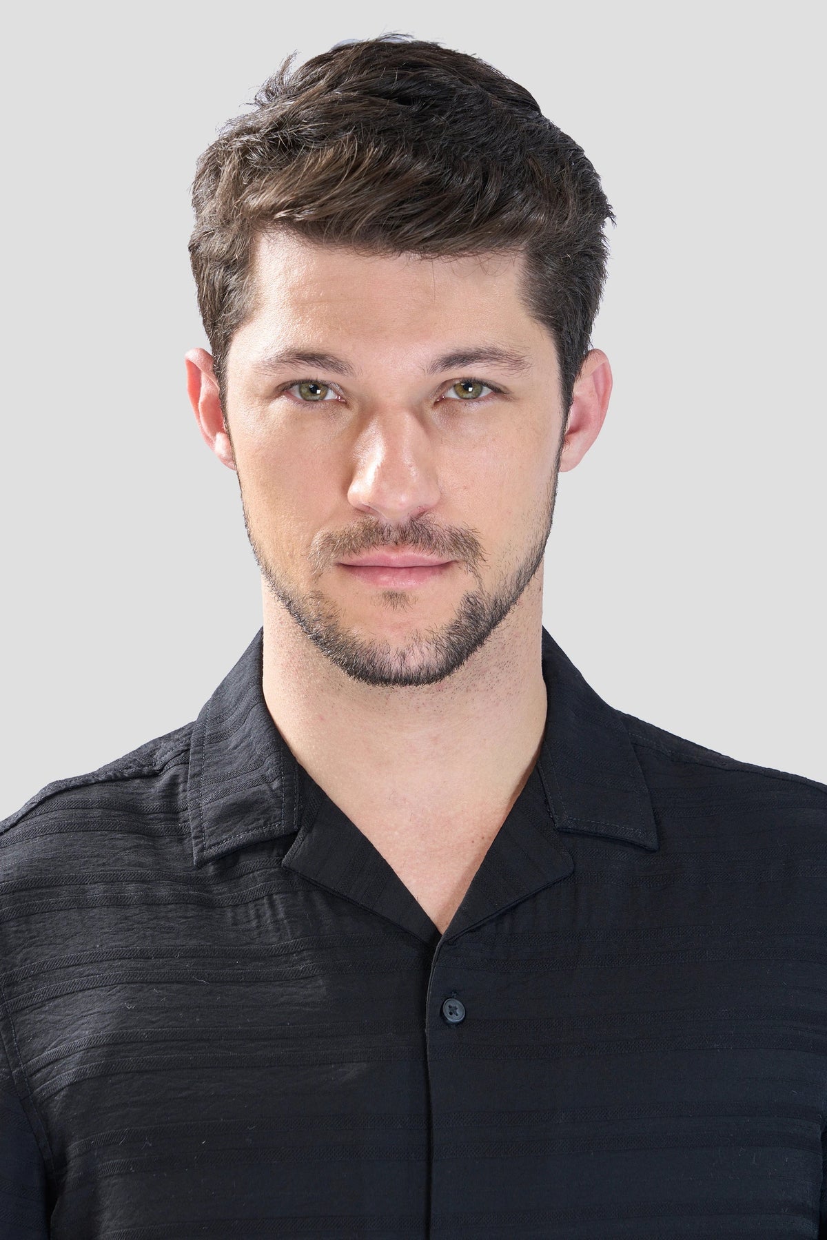 Xkind Black Horizontal Pleated Stripes Relaxed Fit Shirt | Grocsy
