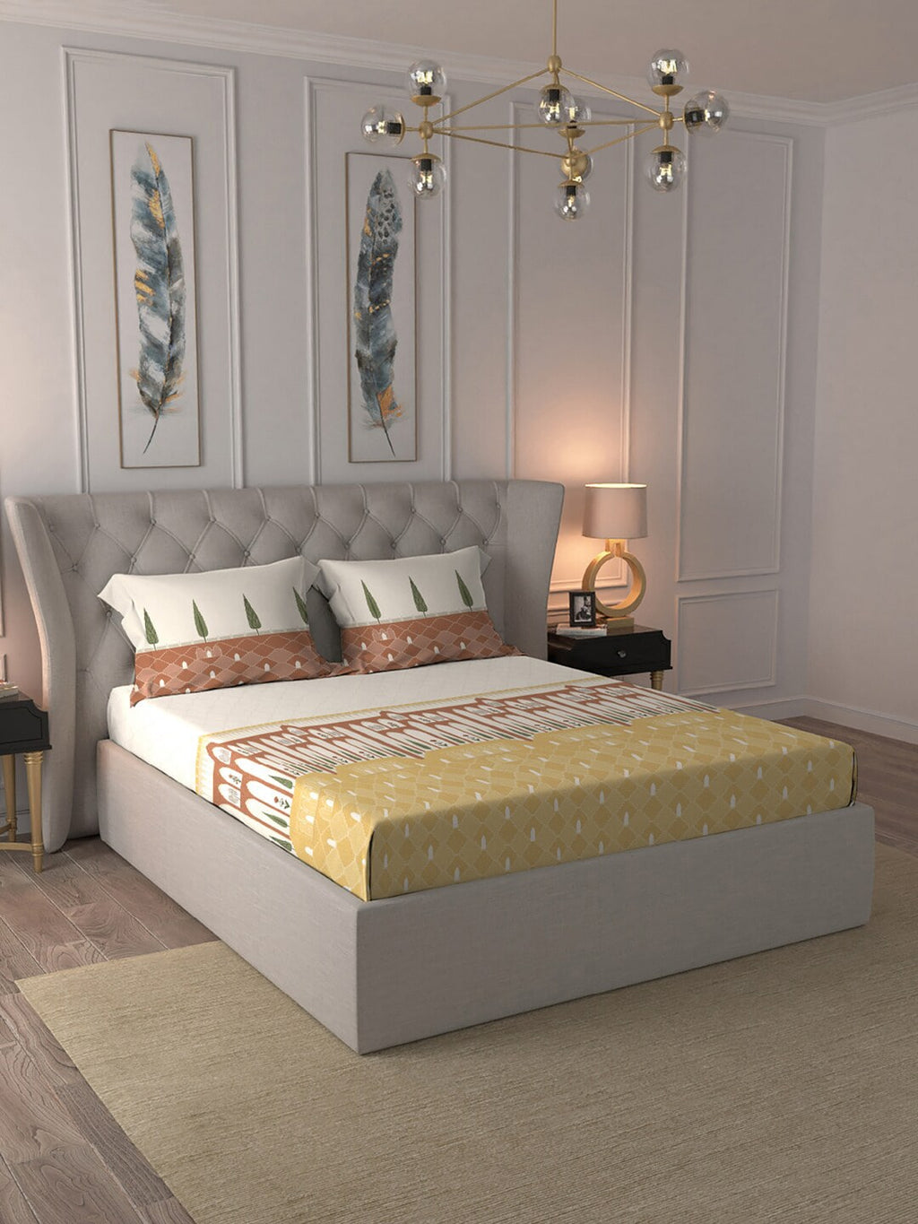 MYTRIDENT Road To Jaipur Brown Cotton 210 TC King Bedsheet & 2 Pillow Covers | Grocsy