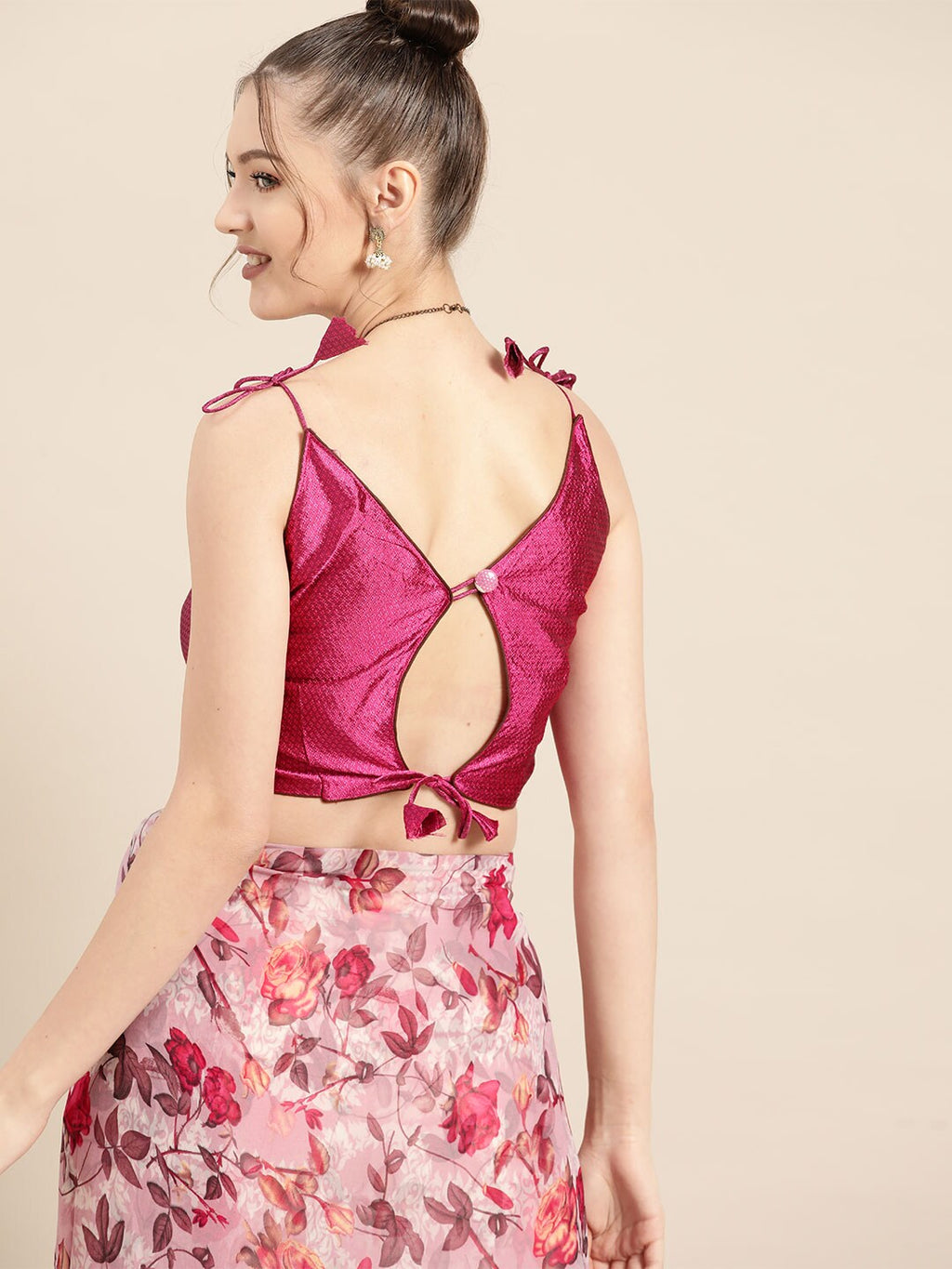 Tikhi Imli Pretty Pink Printed Poly Georgette Saree | Grocsy