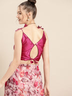 Tikhi Imli Pretty Pink Printed Poly Georgette Saree | Grocsy