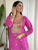 Light purple Viscose Chanderi Stitched Suit With Dupatta - Tanisha | Grocsy