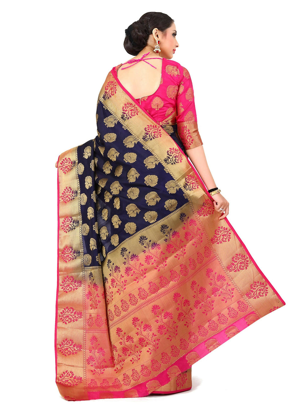 Mimosa Kanchipuram Silk Navy Blue Saree | Grocsy
