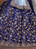 Tulsi Art Navy Blue Sequins Raw Silk Bridal Lehenga Choli With Sky Blue Dupatta | Grocsy