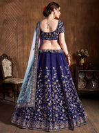 Tulsi Art Navy Blue Sequins Raw Silk Bridal Lehenga Choli With Sky Blue Dupatta | Grocsy
