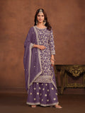 Anaita Lavender Embroidered Faux Georgette Salwar Suit | Grocsy
