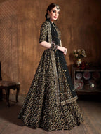 Tulsi Art Black Zari Embroidery Raw Silk Wedding Lehenga Choli With Dupatta | Grocsy