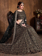Tulsi Art Black Zari Embroidery Raw Silk Wedding Lehenga Choli With Dupatta | Grocsy