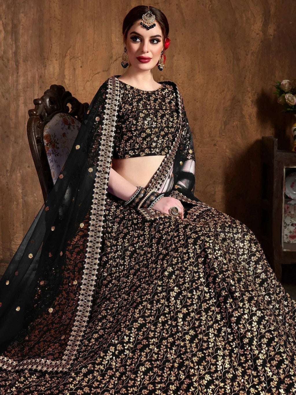 Tulsi Art Black Zari Embroidery Raw Silk Wedding Lehenga Choli With Dupatta | Grocsy
