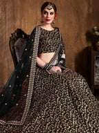 Tulsi Art Black Zari Embroidery Raw Silk Wedding Lehenga Choli With Dupatta | Grocsy