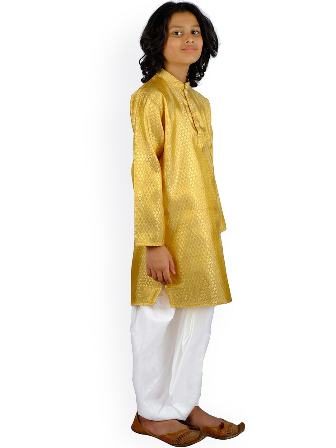 Sethukrishna Boys Gold-Toned Kurta with White Dhoti Pant | Grocsy