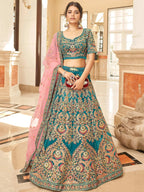 Tulsi Art Ravishing Teal Blue Heavy Embroidered Velvet Bridesmaid Lehenga Choli | Grocsy