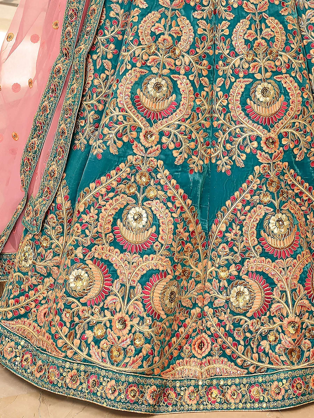 Tulsi Art Ravishing Teal Blue Heavy Embroidered Velvet Bridesmaid Lehenga Choli | Grocsy