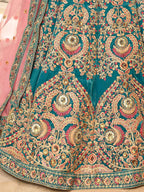 Tulsi Art Ravishing Teal Blue Heavy Embroidered Velvet Bridesmaid Lehenga Choli | Grocsy