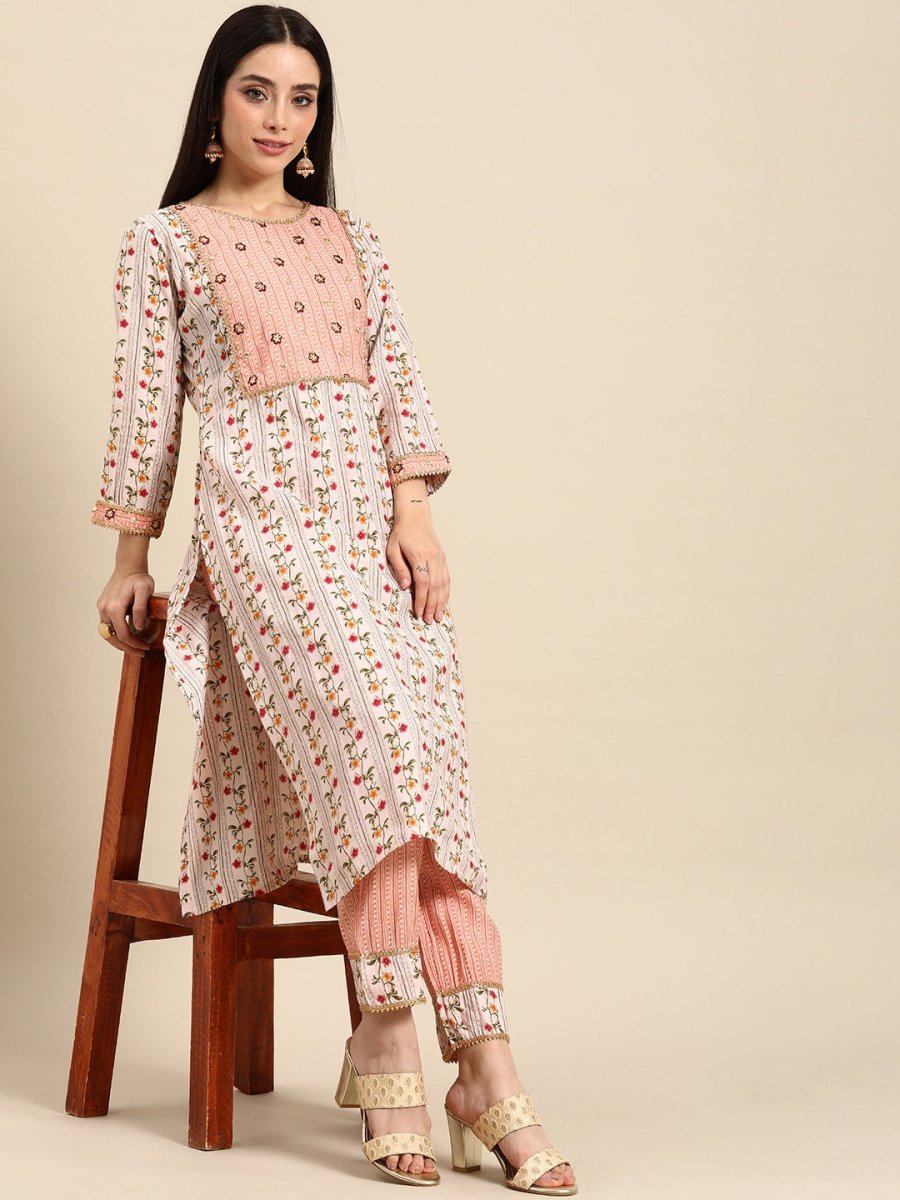 All About You Women Ethnic Motifs Embroidered Gotta Patti Kurta With Trousers | Grocsy