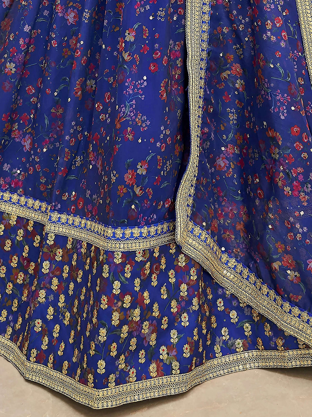 Tulsi Art Wondrous Blue Digital Printed Organza Engagement Wear Lehenga Choli | Grocsy