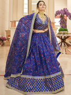 Tulsi Art Wondrous Blue Digital Printed Organza Engagement Wear Lehenga Choli | Grocsy