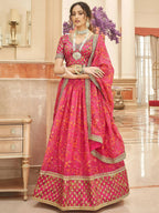 Tulsi Art Phenomenal Pink Floral Printed Organza Reception Wear Lehenga Choli | Grocsy