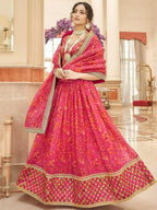 Tulsi Art Phenomenal Pink Floral Printed Organza Reception Wear Lehenga Choli | Grocsy